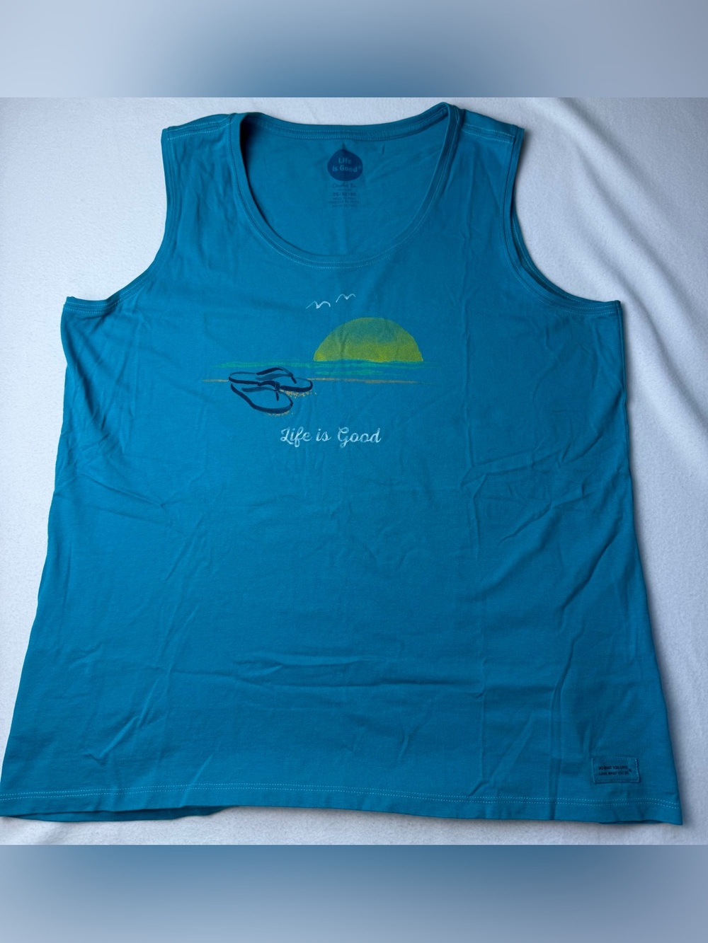 Life Is Good Teal Sleeveless Graphic Tank Top